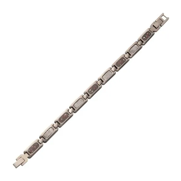 Extinction collection stainless steel with meteorite & black dinosaur bone inlay bracelet Holliday Jewelry Klamath Falls, OR