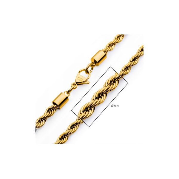 Classic Stainless Steel 18KY Gold Plated Rope Chain 6mm Holliday Jewelry Klamath Falls, OR