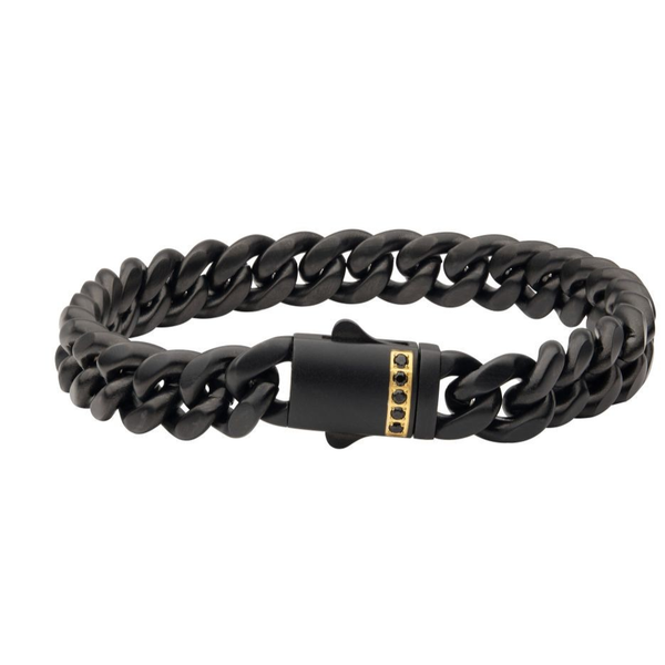 BLACK STAINLESS STEEL MATTE & BLK SAPPHIRE MIAMI CUBAN BRACELET 8.5