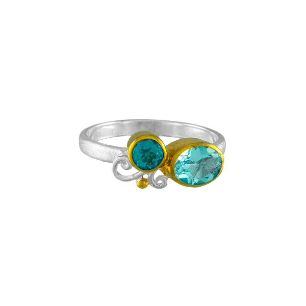 Stylish Sterling Silver & 22K Vermeil Bezel Set Blue Topaz and Paraiba Ring Holliday Jewelry Klamath Falls, OR