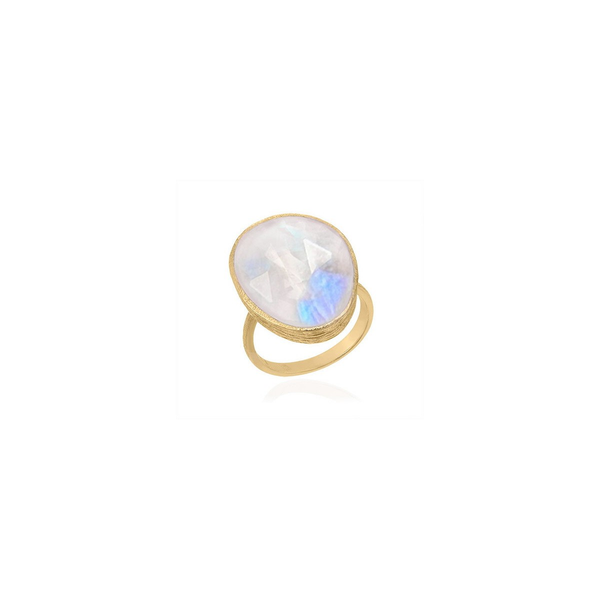 STERLING SILVER & 18K VERMEIL FACETED RAINBOW MOONSTONE RING Holliday Jewelry Klamath Falls, OR
