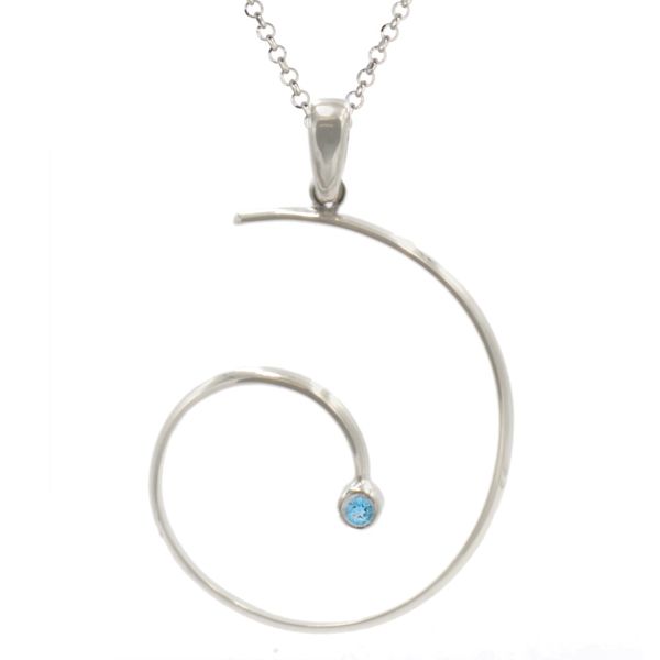 Sterling Silver blue topaz swirly necklace. Holliday Jewelry Klamath Falls, OR