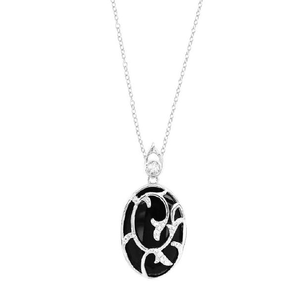 With You Locket, The Nadia is an oval locket that features an ivy design of white topaz with a black agate core. Holliday Jewelry Klamath Falls, OR