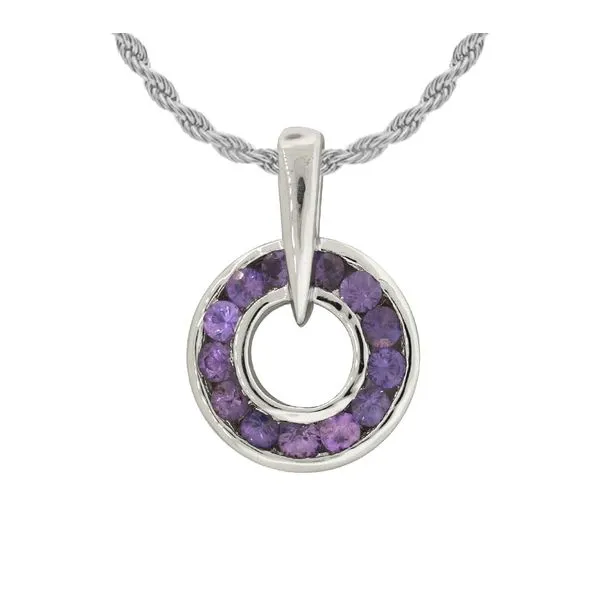 Fancy colored purple sapphire circle pendant. Holliday Jewelry Klamath Falls, OR