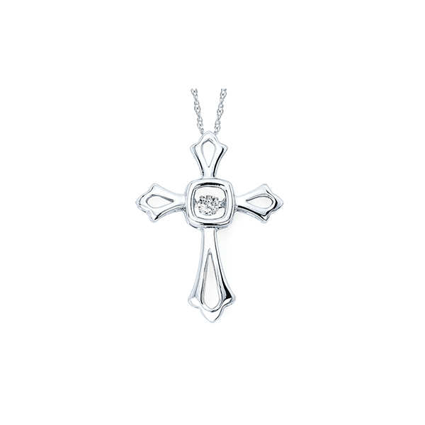 Sterling silver shimmering diamond cross pendant. Holliday Jewelry Klamath Falls, OR