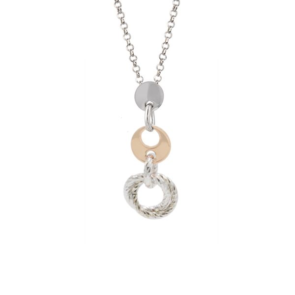 Sterling silver & rose plated drop necklace. Holliday Jewelry Klamath Falls, OR