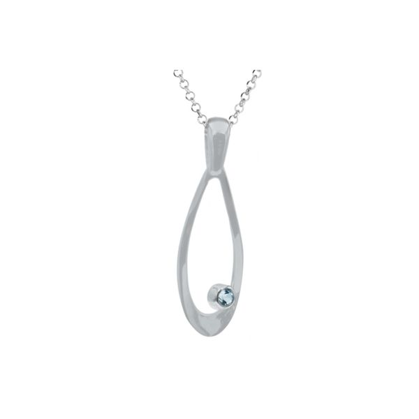 Sterling silver tear drop necklace with blue topaz. Holliday Jewelry Klamath Falls, OR