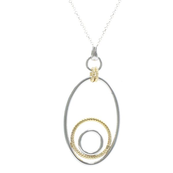 Sterling silver & yellow gold plate oval drop necklace. Holliday Jewelry Klamath Falls, OR