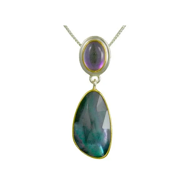 Show Your Style Sterling Silver and 22K Vermeil Mother of Pearl and Mystic Topaz Pendant Holliday Jewelry Klamath Falls, OR