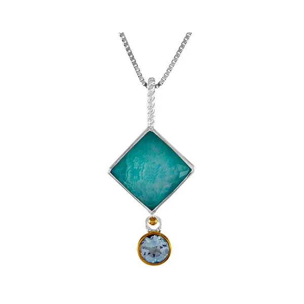 Sparkling Sterling Silver Vermeil and Checkerboard Amazonite, Mother of Pearl Tripolet and Blue Topaz pENDANT Holliday Jewelry Klamath Falls, OR