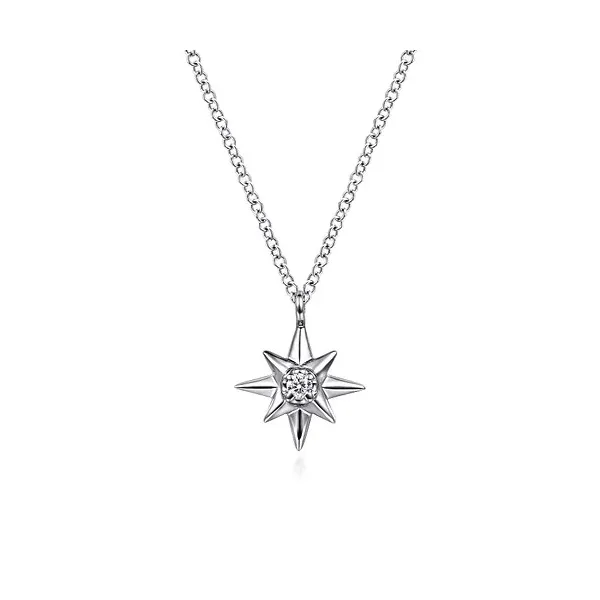 Gabriel Sterling Silver Diamond Starburst Pendant Necklace Holliday Jewelry Klamath Falls, OR