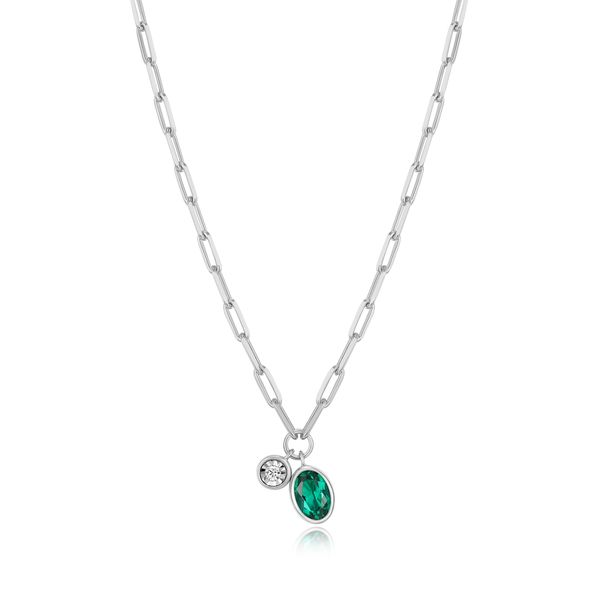 Sterling Silver Lab Created Diamond & Emerald Paperclip Pendant Holliday Jewelry Klamath Falls, OR