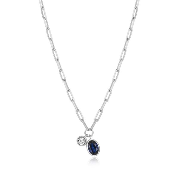 STERLING SILVER LAB CREATED DIAMOND & SAPPHIRE PAPERCLIP PENDANT Holliday Jewelry Klamath Falls, OR