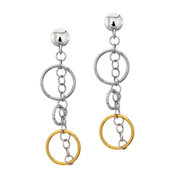 Sterling silver two-tone circle drop earrings. Holliday Jewelry Klamath Falls, OR