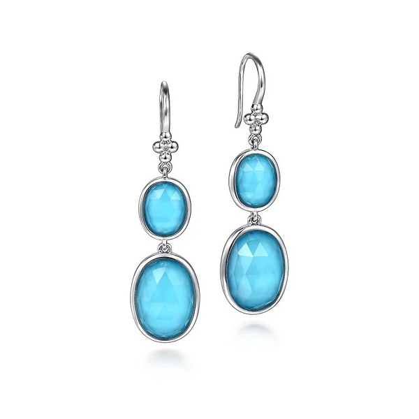 Gabriel Sterling Silver Rock Crystal and Turquoise Fish Wire Drop Earrings Holliday Jewelry Klamath Falls, OR