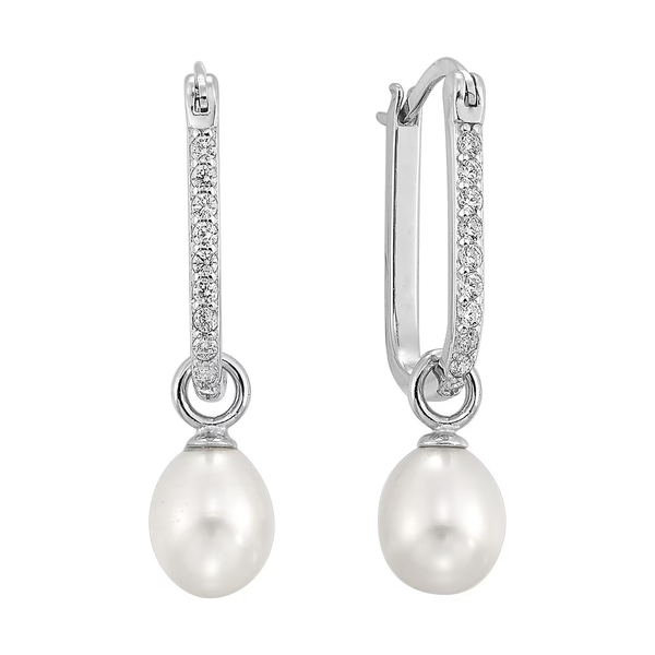STERLING SILVER PEARL DANGLE HOOP EARRINGS Holliday Jewelry Klamath Falls, OR