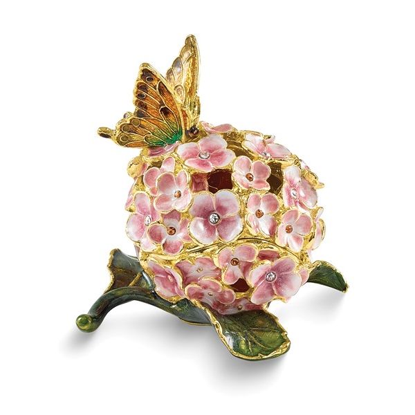 BEJEWELED BASHFUL BUTTERFLY ON HYDRANGEA TRINKET BOX Holliday Jewelry Klamath Falls, OR