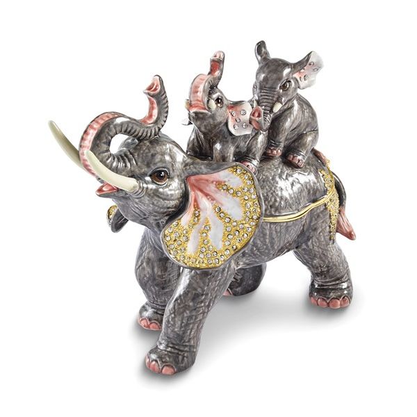 BEJEWELED GERDA'S TWINS ELEPHANT FAMILY TRINKET BOX Holliday Jewelry Klamath Falls, OR