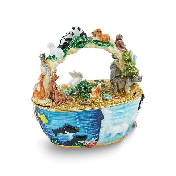BEJEWELED TWO BY TWO NOAH'S ARK BASKET TRINKET BOX Holliday Jewelry Klamath Falls, OR