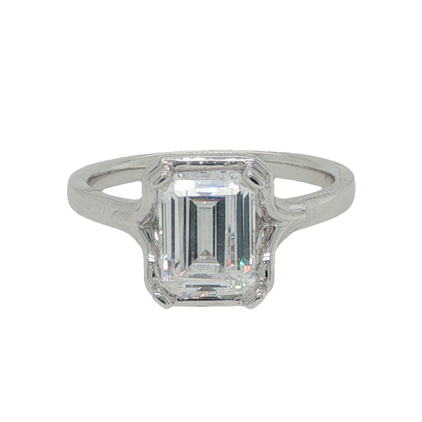 14K White Gold Emerald Cut Diamond Bezel Set Engagement Ring Hollingsworth Jewelers Gallery Petaluma, CA