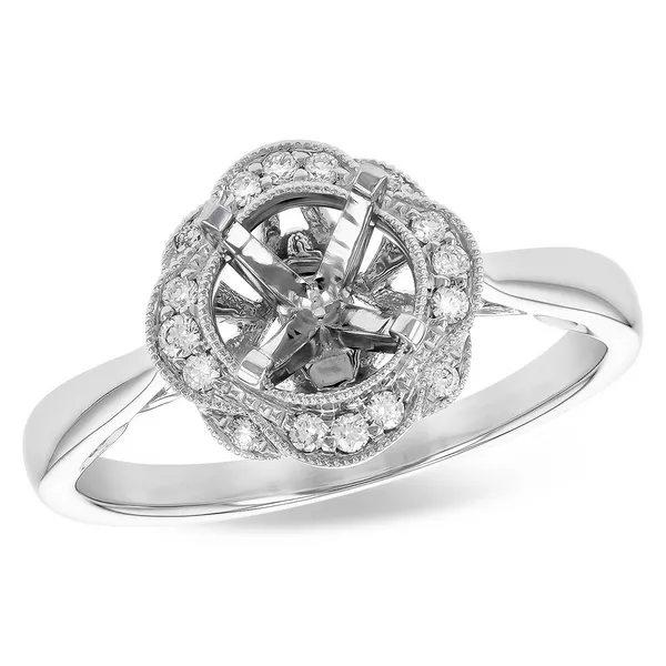 14k White Gold Vintage Halo Semi Mount Engagement Ring