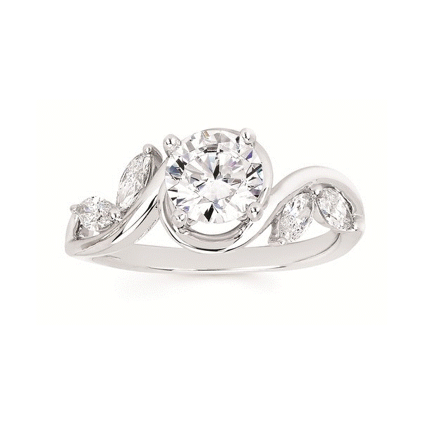 14k White Gold Tiffany Setting Engagement Ring with Diamonds
