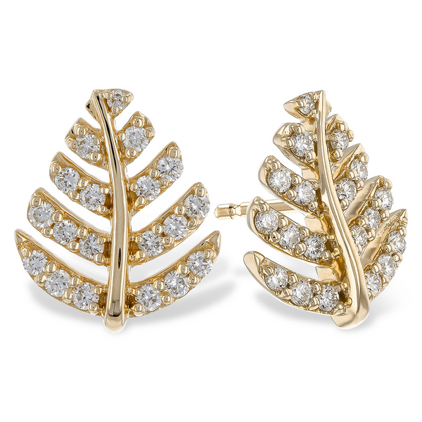 Diamond Fern Leaf Earrings in 14K Gold Holly McHone Jewelers Astoria, OR