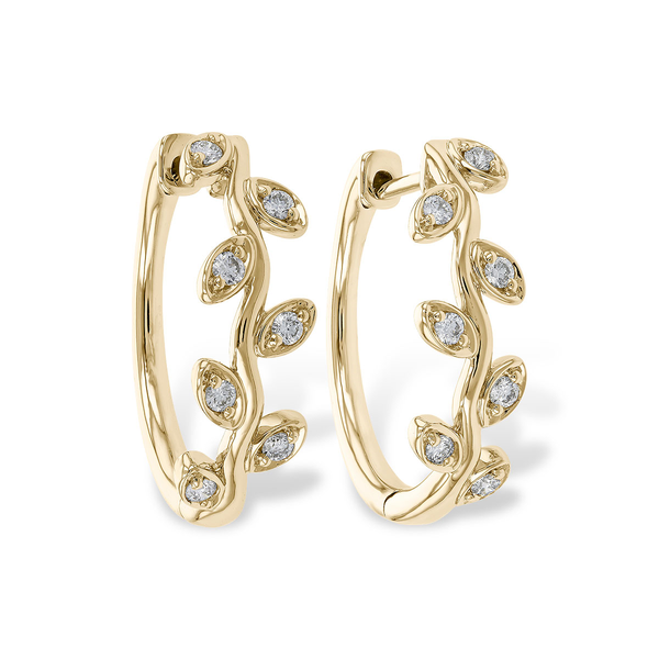Diamond Leaf Hoop Earrings in 14K Gold Holly McHone Jewelers Astoria, OR