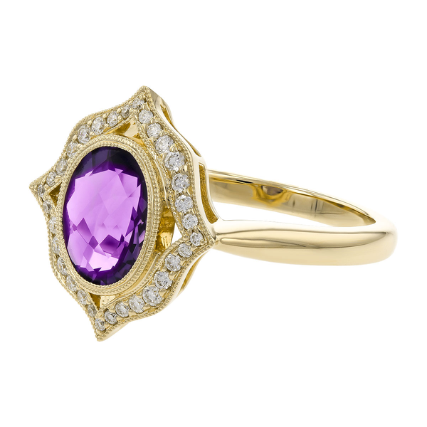Amethyst & Diamond Vintage-Style Ring in 14K Gold Image 2 Holly McHone Jewelers Astoria, OR
