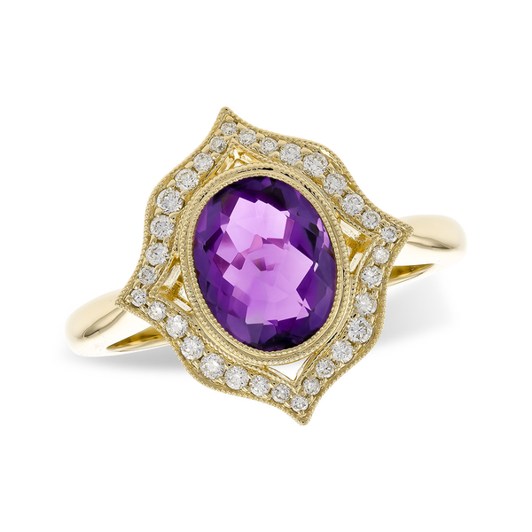 Amethyst & Diamond Vintage-Style Ring in 14K Gold Holly McHone Jewelers Astoria, OR