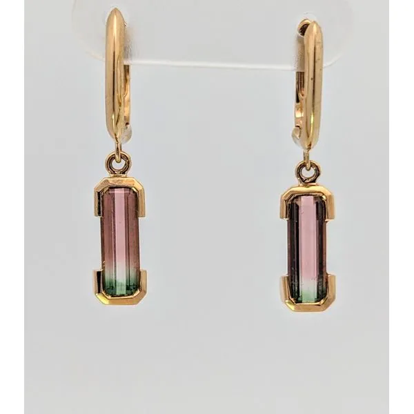 14Kt Yellow Gold Watermelon Tourmaline Earrings Holly McHone Jewelers Astoria, OR