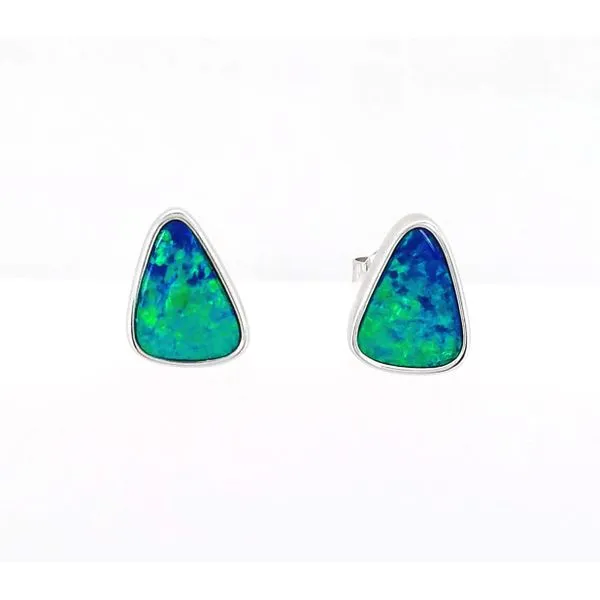 Opal Doublet Stud Earrings in 14K White Gold similar item image