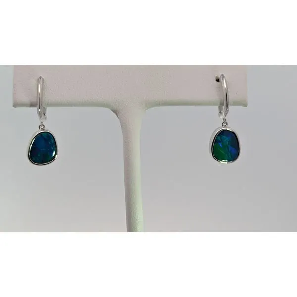 14K White Gold Opal Doublet Earrings Holly McHone Jewelers Astoria, OR
