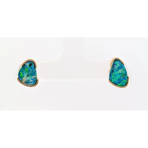 14Kt Yellow Gold Australian Opal Doublet Stud Earrings Holly McHone Jewelers Astoria, OR