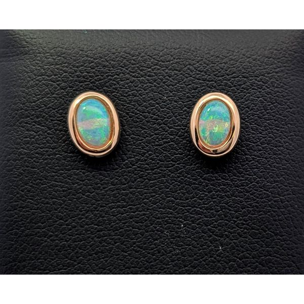 Australian Opal Stud Earrings in 14K Gold Holly McHone Jewelers Astoria, OR