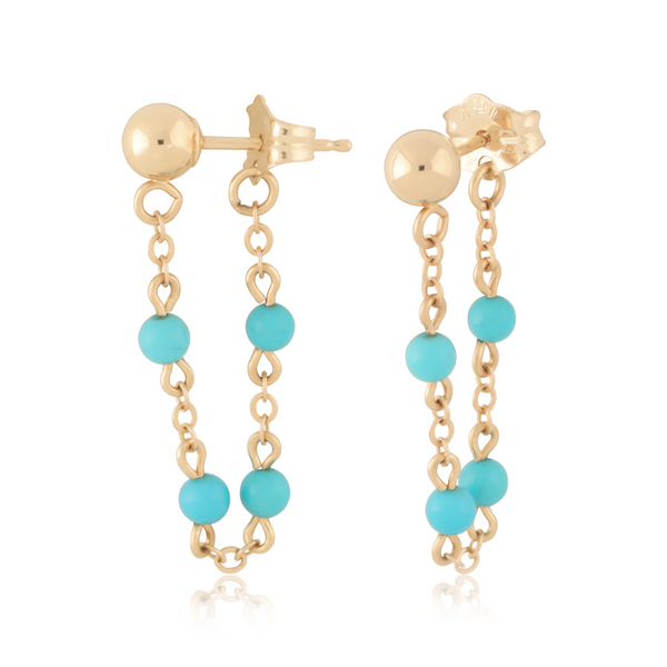Turquoise Sweep and Ball Post Earrings in 14K Gold Holly McHone Jewelers Astoria, OR