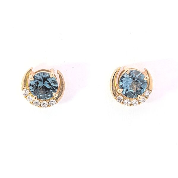 Montana Sapphire & Diamond Moon Stud Earrings Image 2 Holly McHone Jewelers Astoria, OR