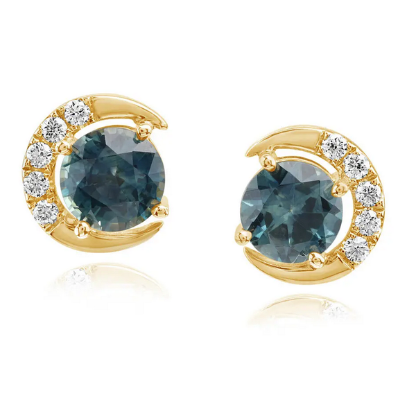 Montana Sapphire & Diamond Moon Stud Earrings Holly McHone Jewelers Astoria, OR