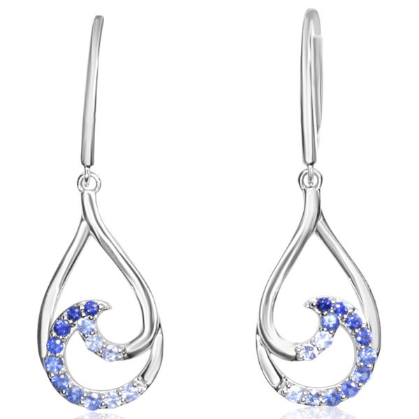 14K White Gold Sapphire Wave Earrings Holly McHone Jewelers Astoria, OR