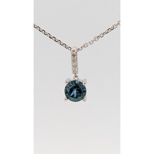 Montana Sapphire & Diamond Pendant in 14K White Gold Image 2 Holly McHone Jewelers Astoria, OR