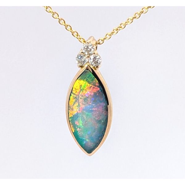 Opal & Diamond Pendant with 14K Gold Chain Holly McHone Jewelers Astoria, OR