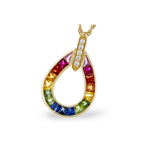 Multi-Color Sapphire & Diamond Pendant on 14K Gold Chain Holly McHone Jewelers Astoria, OR