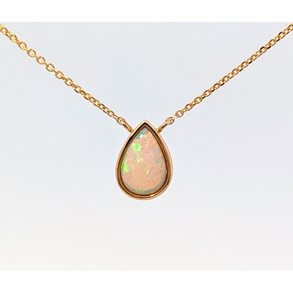 White Australian Opal Pendant in 14K Gold Holly McHone Jewelers Astoria, OR