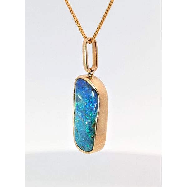 Blue Australian Opal Pendant in 14K Gold Image 2 Holly McHone Jewelers Astoria, OR