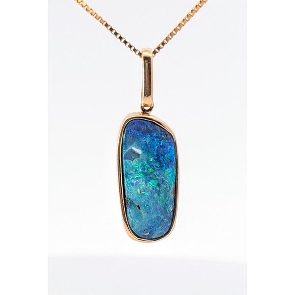 Blue Australian Opal Pendant in 14K Gold Holly McHone Jewelers Astoria, OR