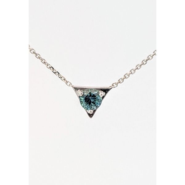 Montana Sapphire Geometric Pendant Necklace in 14K White Gold Holly McHone Jewelers Astoria, OR
