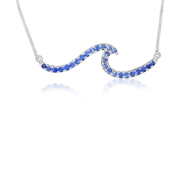 Blue Sapphire Wave Necklace in 14K White Gold Holly McHone Jewelers Astoria, OR