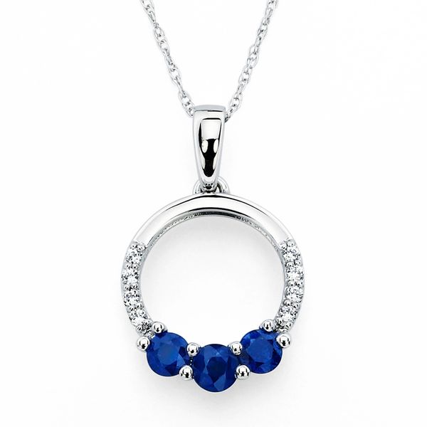 14 Karat White Gold Sapphire Pendant Diamond Accents Holly McHone Jewelers Astoria, OR