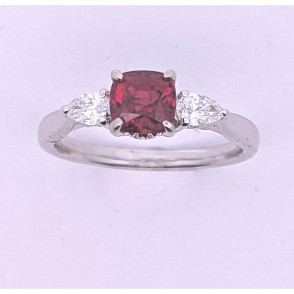 Red Spinel & Diamond RIng in 14K White Gold Holly McHone Jewelers Astoria, OR