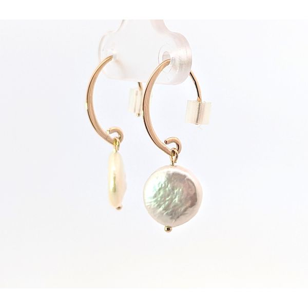 Coin Pearl Sweep Dangle Earrings 14K Gold Image 2 Holly McHone Jewelers Astoria, OR